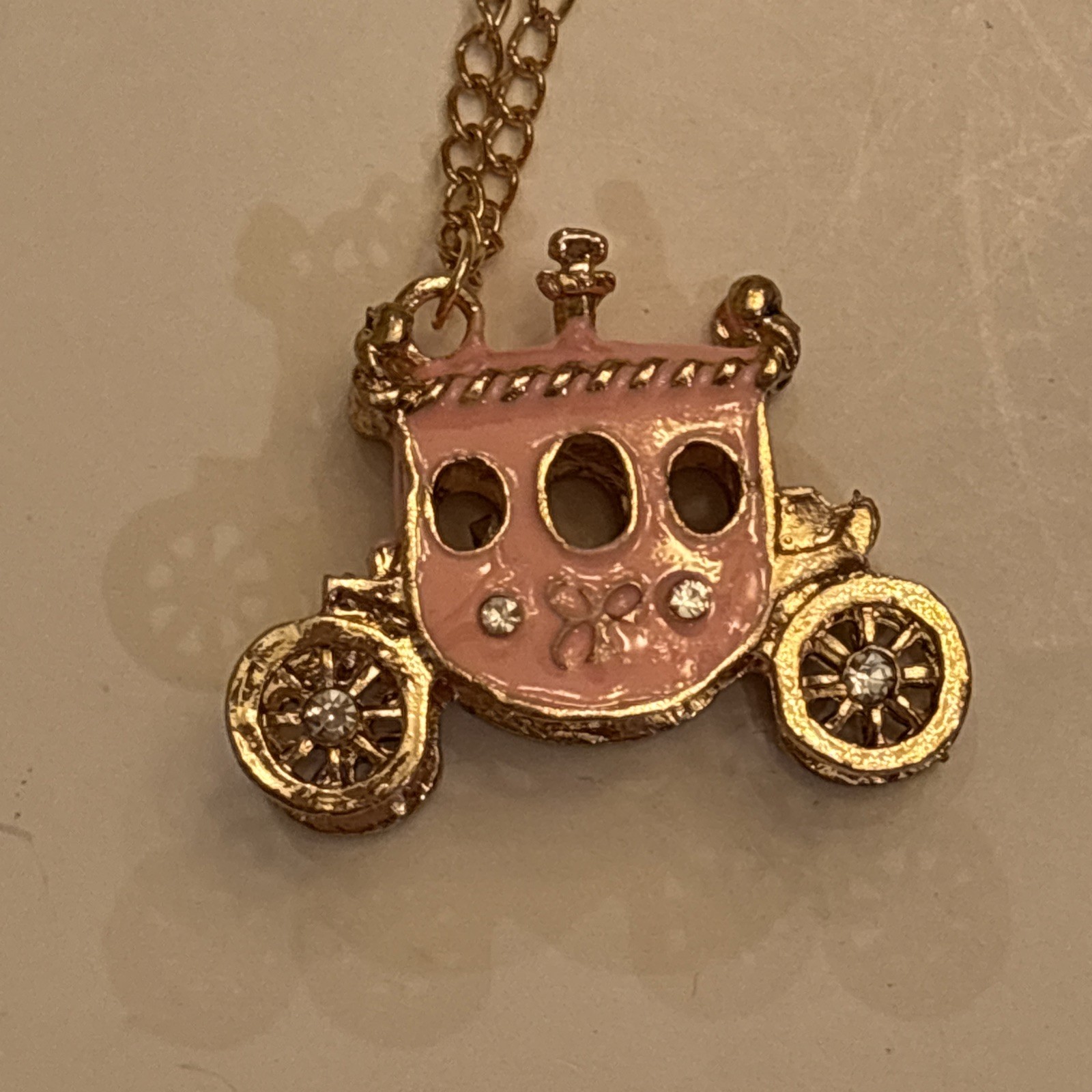 Pink Carriage 3D Pendant Chain Necklace Pink And Gold Princess