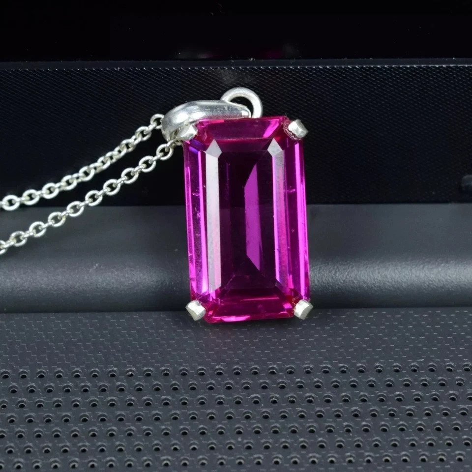 Natural Certified 28 Ct Pink Sapphire Loose Gemstone 925 Solid Silver Pendant
