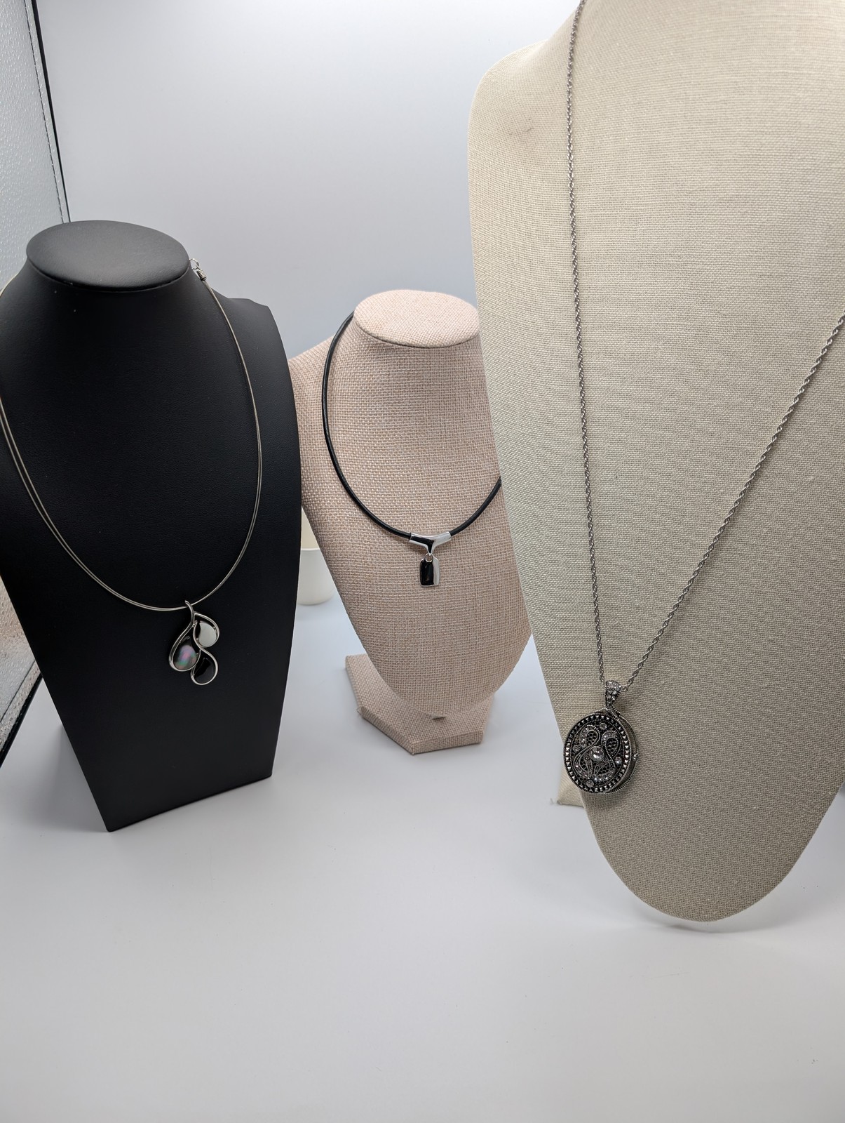 Lia Sophia Fashion Necklace Lot Set of 3 Silver Tone Rope Chain Locket Choker