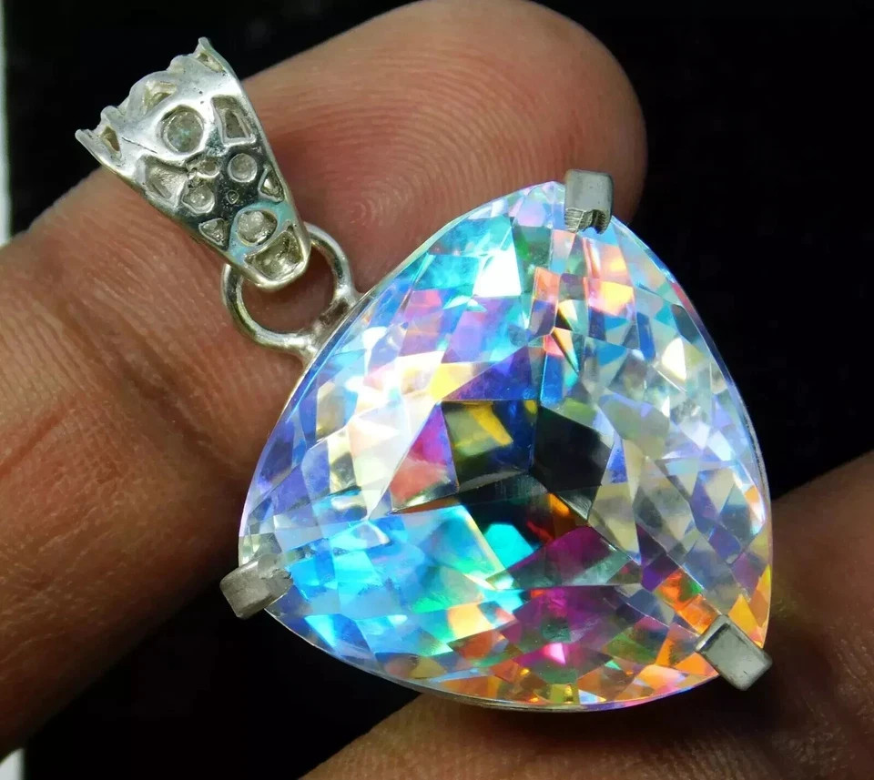 Certified Natural 109.50 Ct Trillion Mystic 925 Solid Silver Pendant Gemstone
