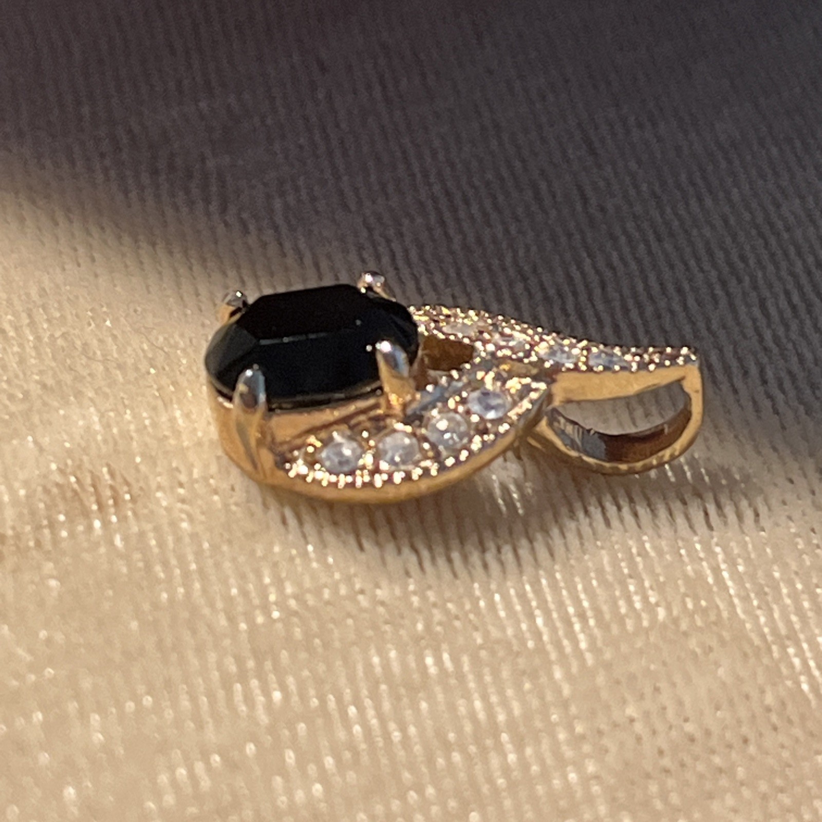 Vintage Romans Faux Prong Set Sapphire Rhinestone Filigree Gold tone Pendant