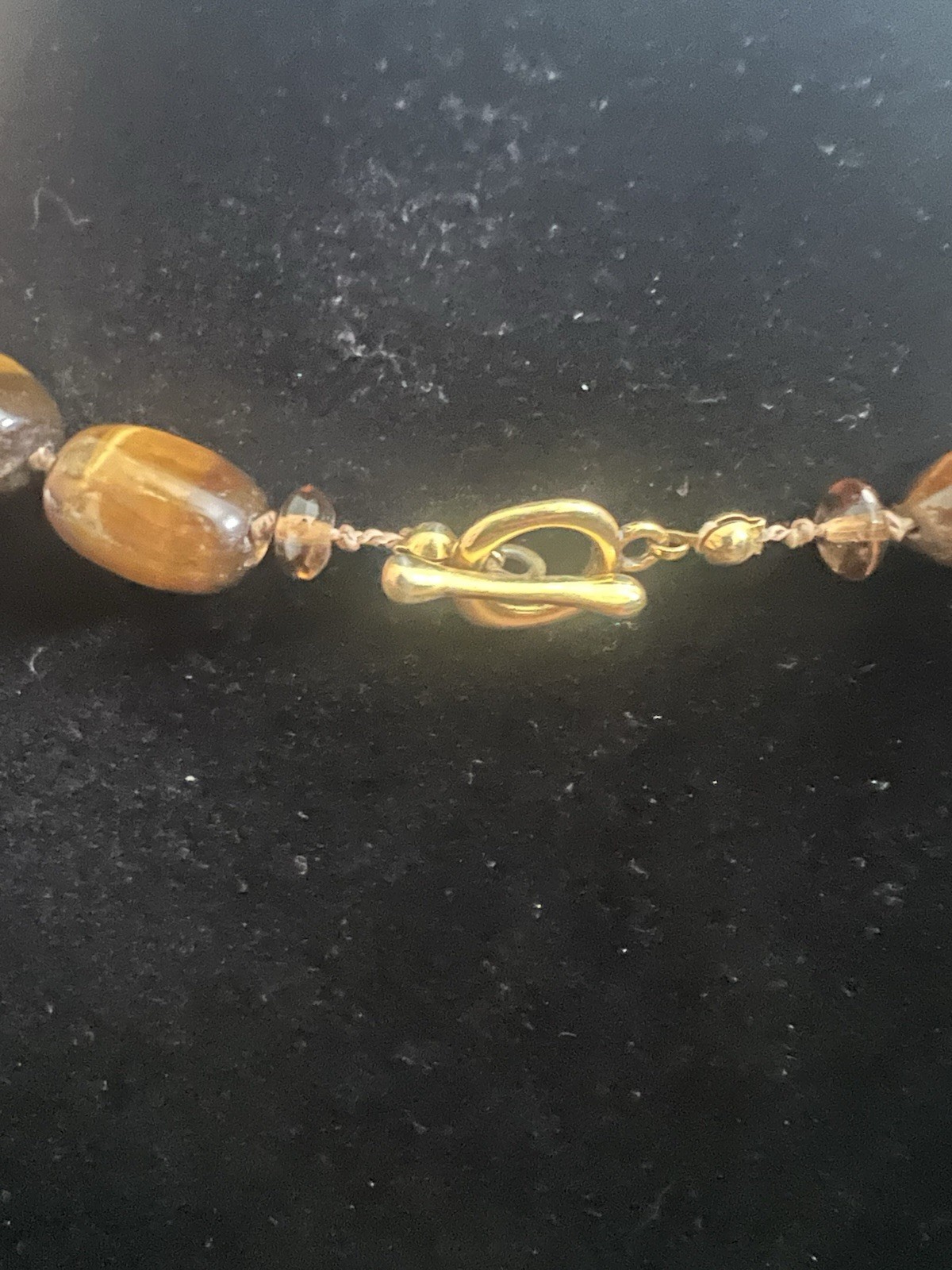 Talbots Tiger’s Eye Beaded Necklace Agate Oval Pendant Charm Toggle Brown