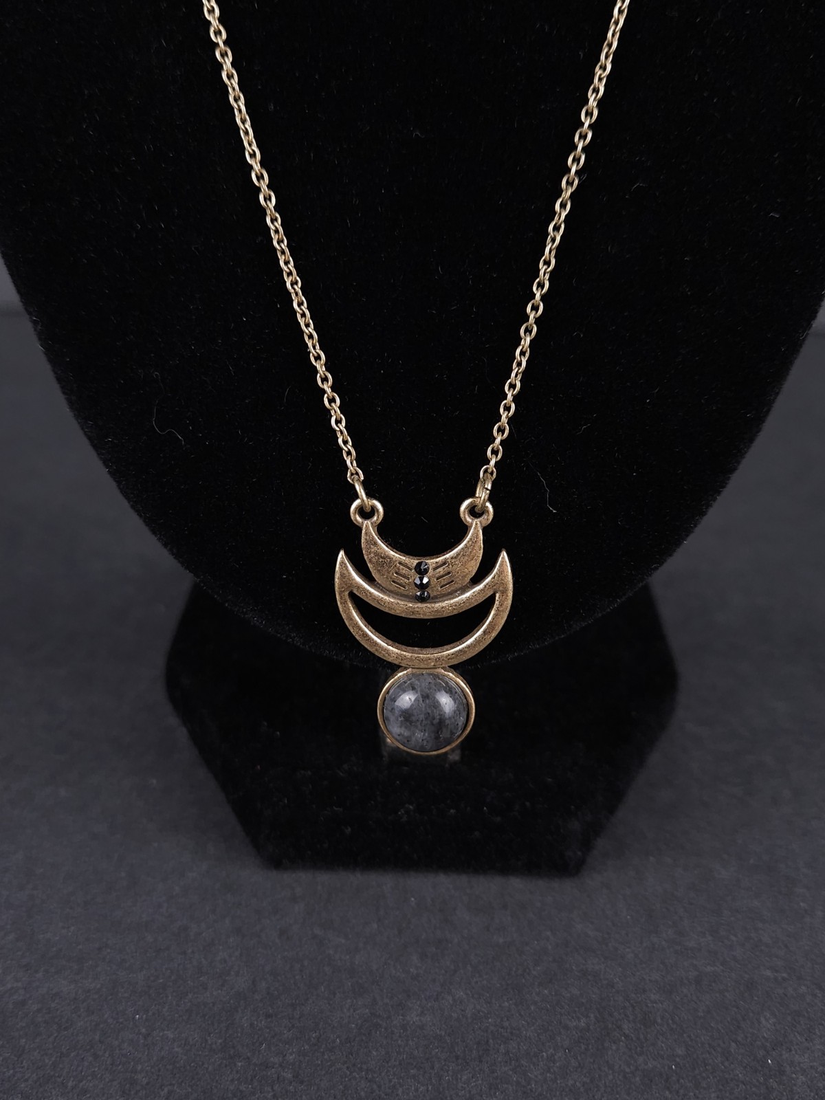 American Eagle Crescent Moon Marble Orb Pendant Chain Necklace