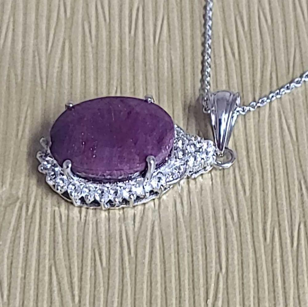 Lab Created Ruby White Topaz Gemstone Sterling Silver Pendant, NEW!
