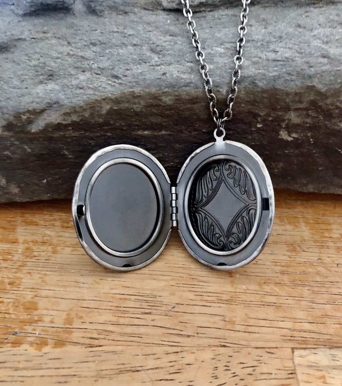 Bunny Rabbit Locket Necklace Antique Silver Victorian Photo Pendant