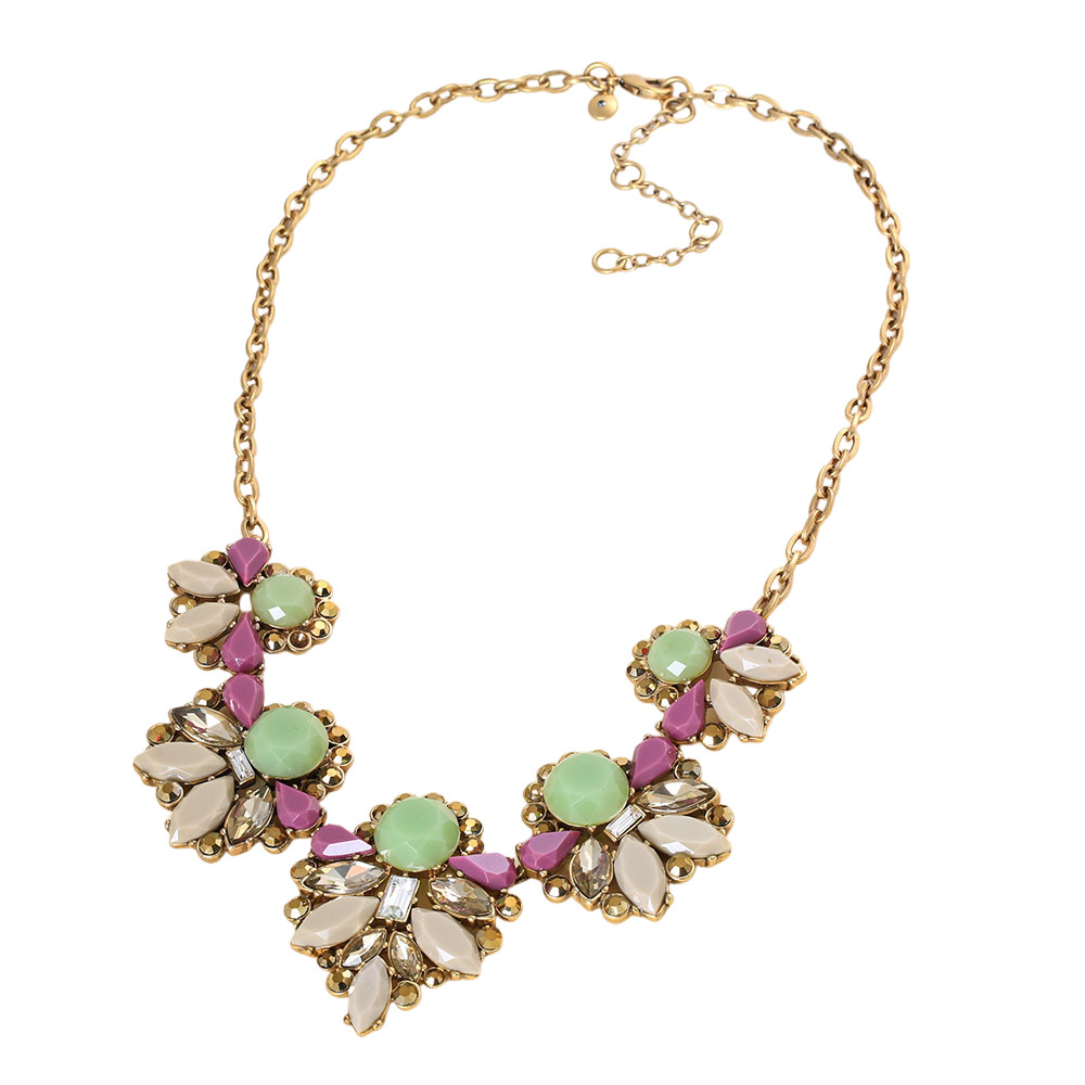 Vintage Colorful Resin Floral Bib Necklace Gold Plated Rhinestone For Women