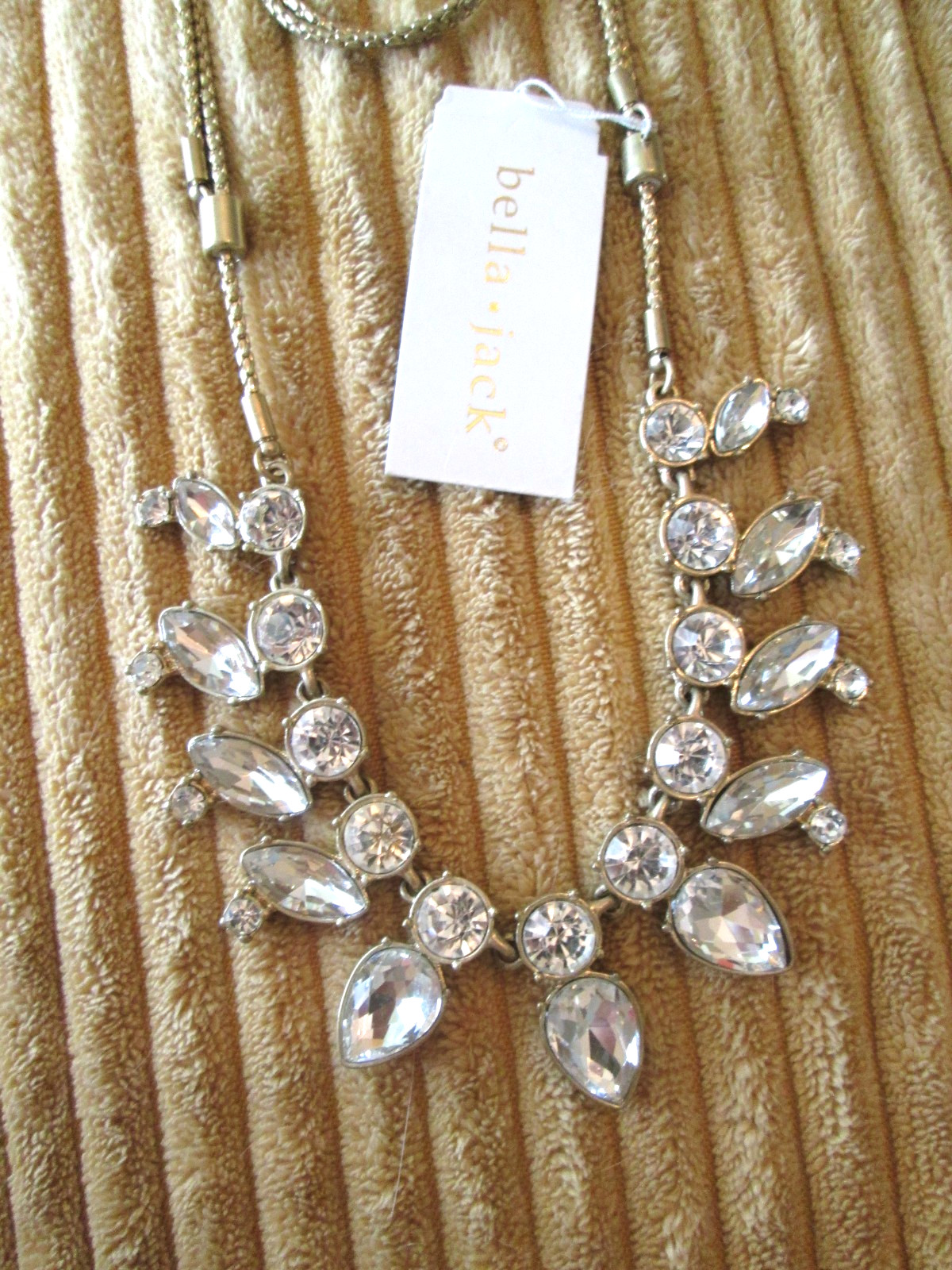 Bella Jack Clear Crystal Rhinestone Statement Necklace Gold Tone Adjustable NWT