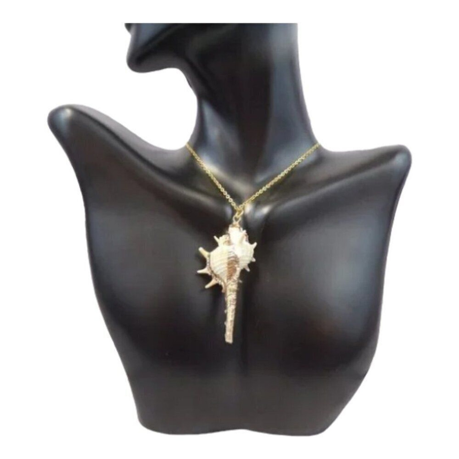 Gold-Dipped Spiked Conch Shell Pendant Necklace – Cream/Gold – New