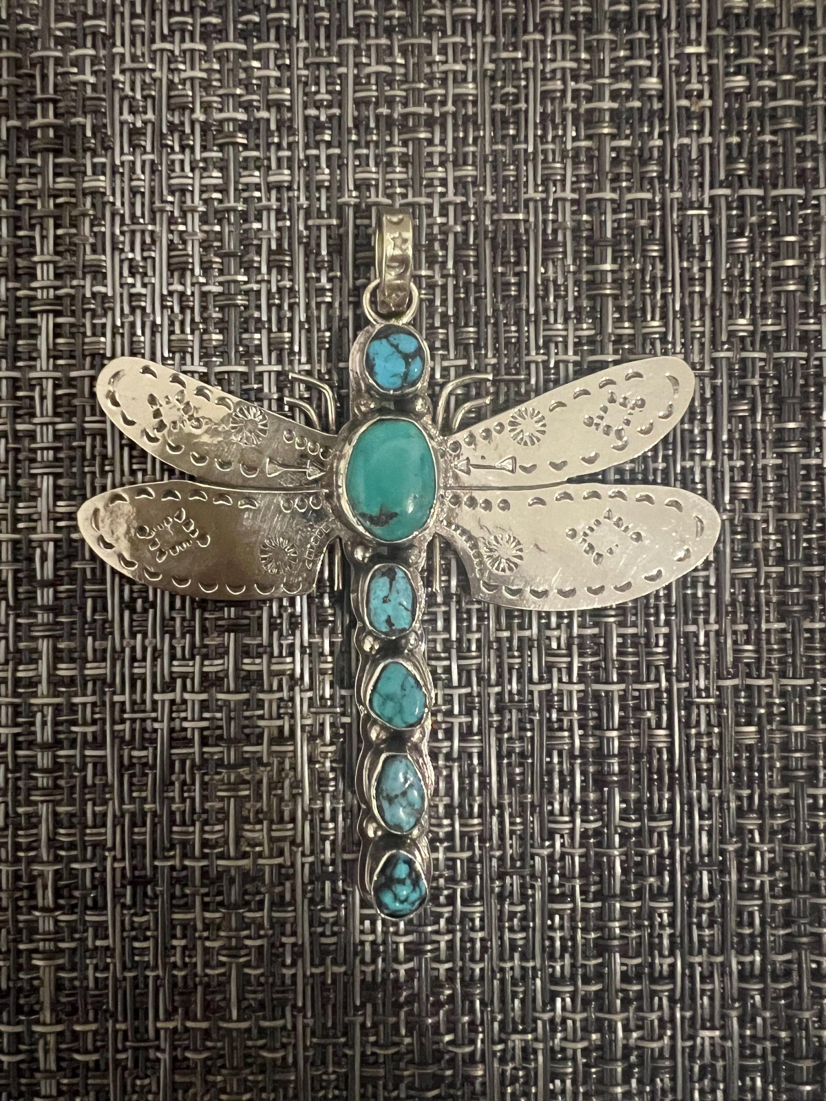 Dragon fly with Natural Turquoise pendant, Tibetan repousse silver(P-115)