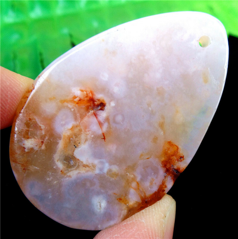 47x31x7mm Natural Cherry Blossom Agate Crystal Teardrop Pendant Bead EA85611