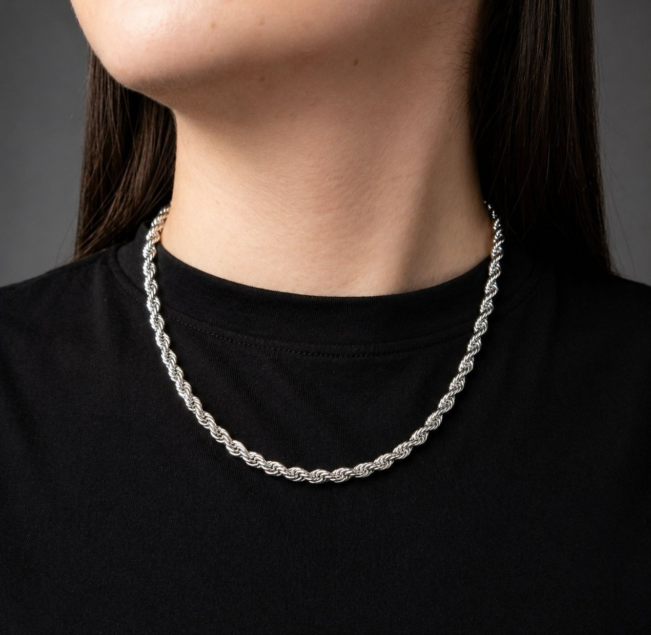 Stainless Steel Rope Chain Necklace 4mm 5mm Silver Tone 18” 20” 22” Waterproof