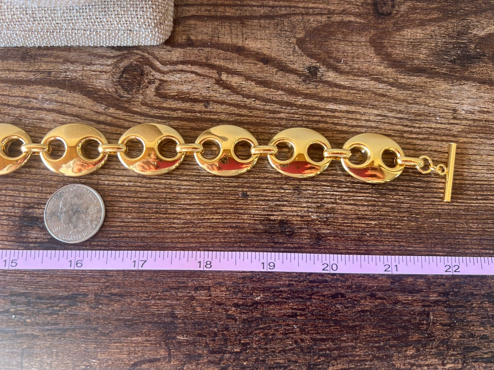 $155 X-Large Adjustable Golden Puffy Mariner Coffee Bean Link Statement Necklace