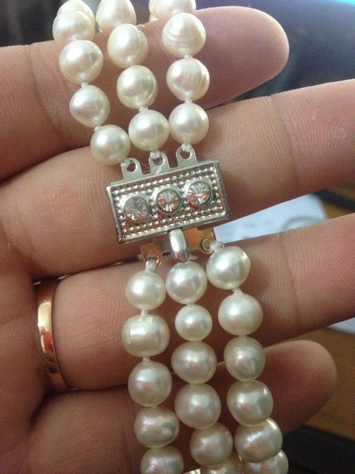 Fashion 3 Strands 6-7mm Natural White Freshwater Pearl Necklace 17-19”