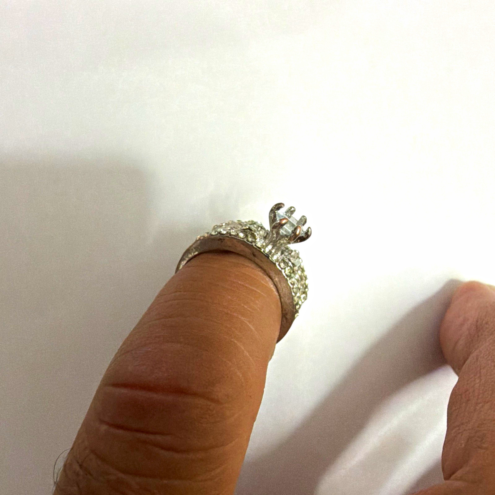 Silver plate Round White/Colorless Cubic Zirconia Diamond Prong Set Ring Size7.5