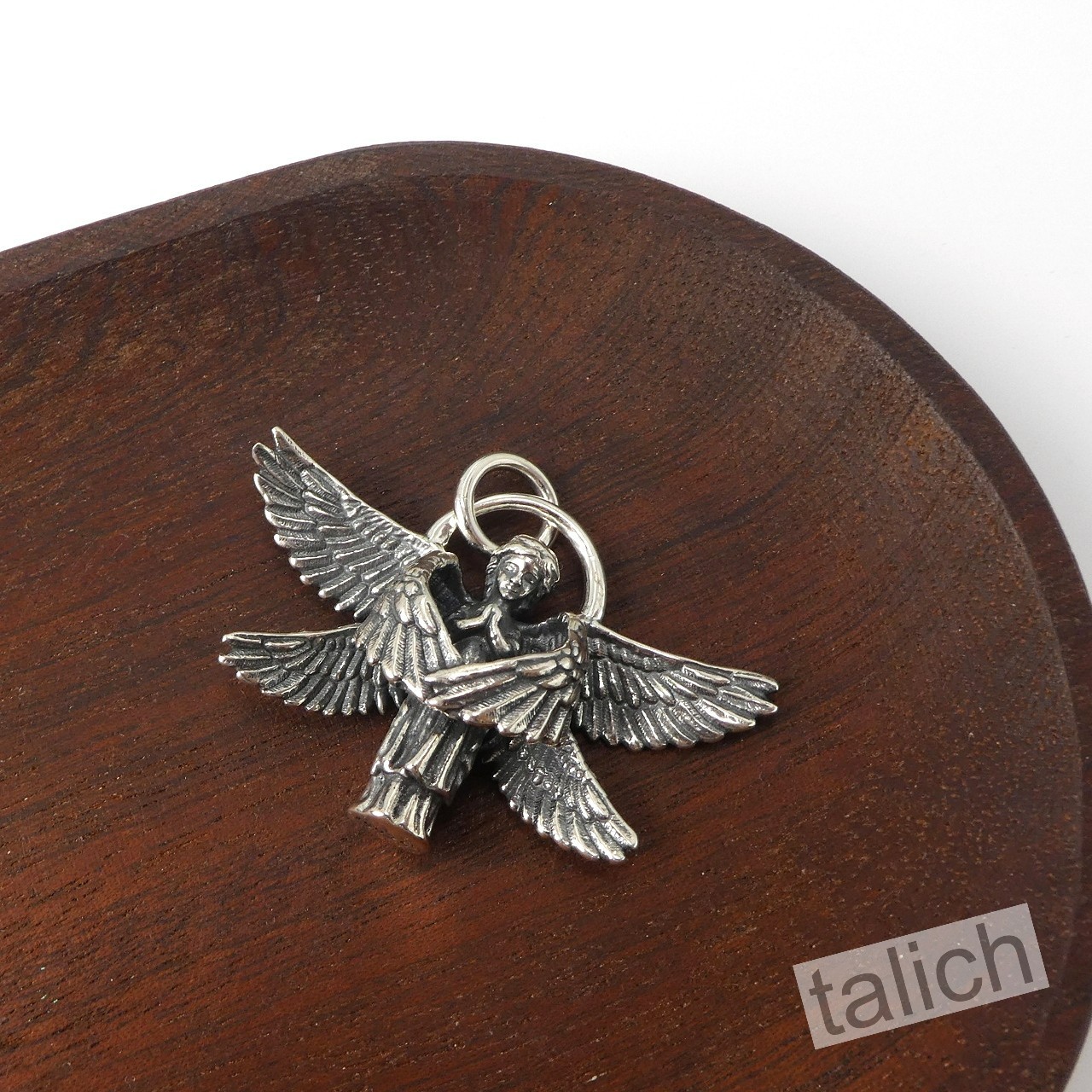 925 Sterling Silver Six Winged Praying Guardian Angel Pendant Protection Amulet