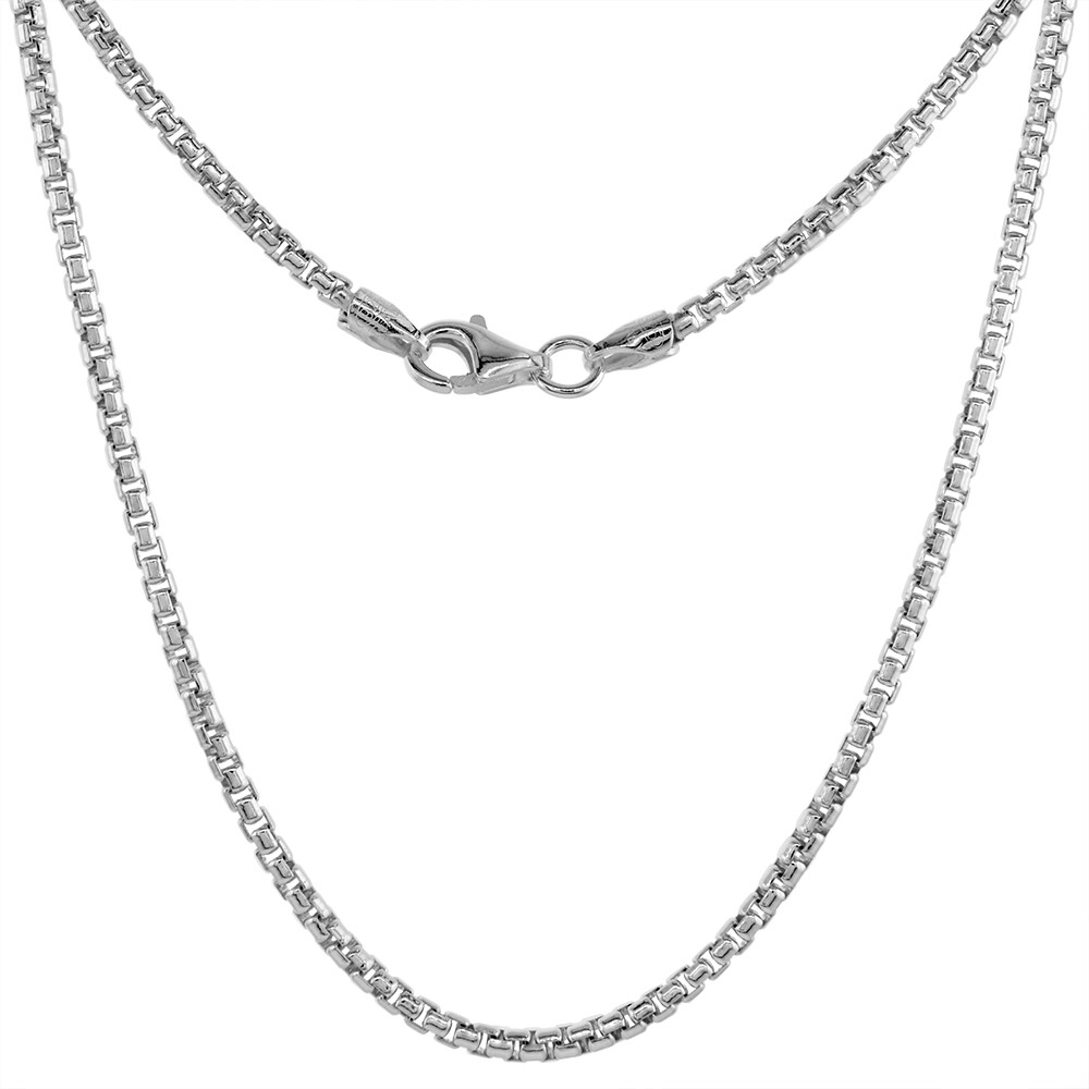 1.1mm, 2mm, 2.5mm, 3.5mm Sterling Silver ROUND BOX Chain Necklace, Made in Italy