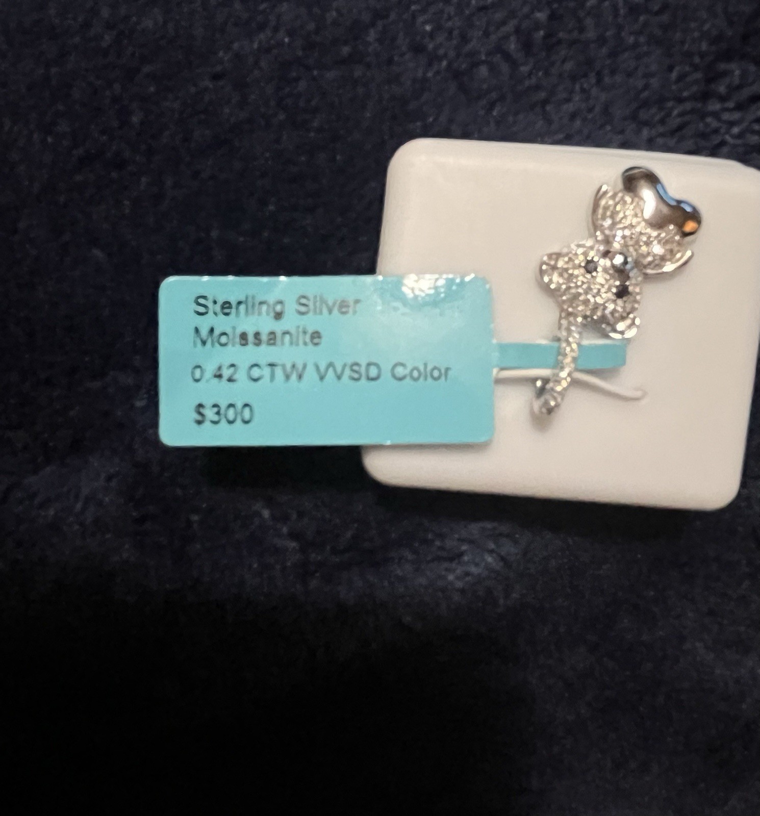 Sterling Silver Pavé Moissanite Teddy Bear Charm Pendant White/Colorless Stone