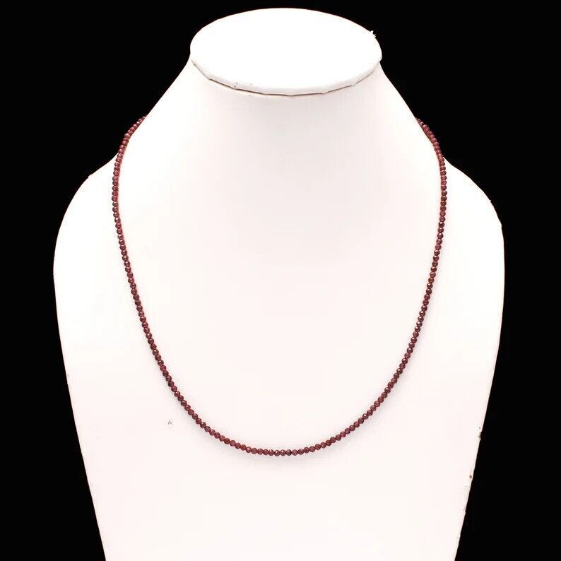 Garnet Tiny 2-2.5mm Genuine Rondelle Faceted Gemstone Beaded Necklace 18″
