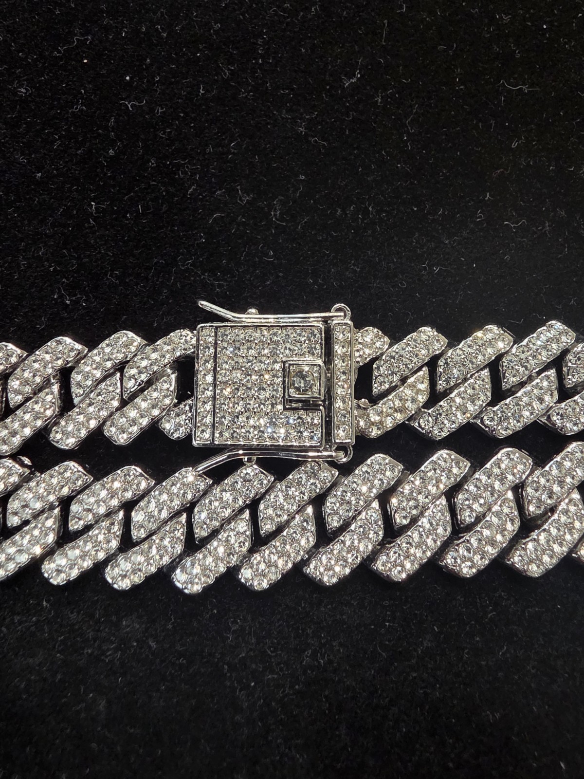 Iced Out Cuban Chain & 2 Pendants Set – Silver Plated with CZ Stones 24″×14mm