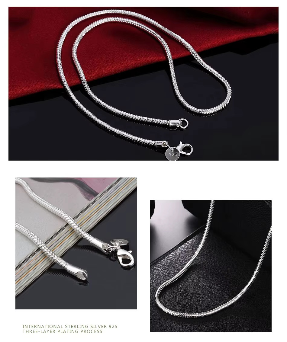 20″ SNAKE CHAIN STERLING SILVER LOBSTER CLASP CHARM NECKLACE 3MM WITH POUCH!