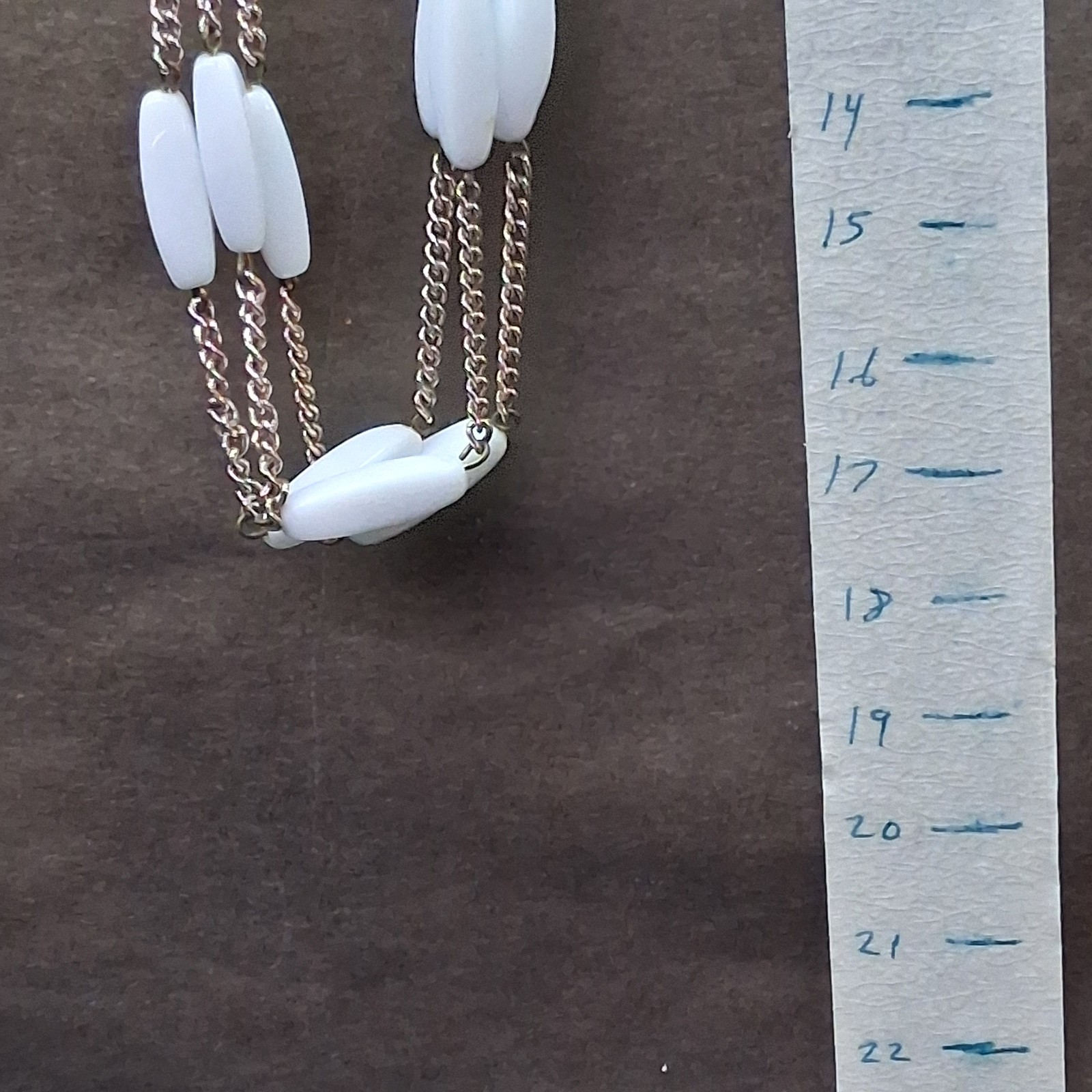 Vintage West Germany Marked White Polished Stone 3-Tier Gold Tone Necklace