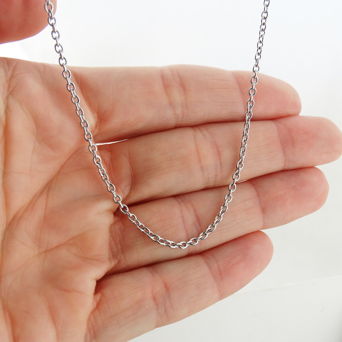 2mm Stainless Steel Rolo Cable Chain Necklace 16″ 18″ 20″ 22″ 24″ Lobster Clasp