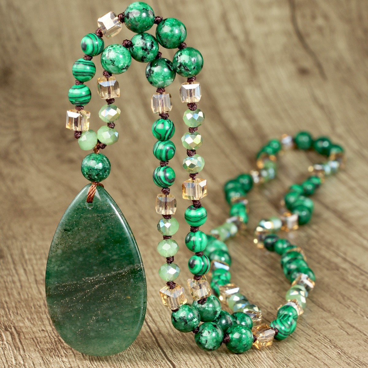 New Vintage Natural Stone Pendant Necklace For Women Knot Necklace Sweater Chain