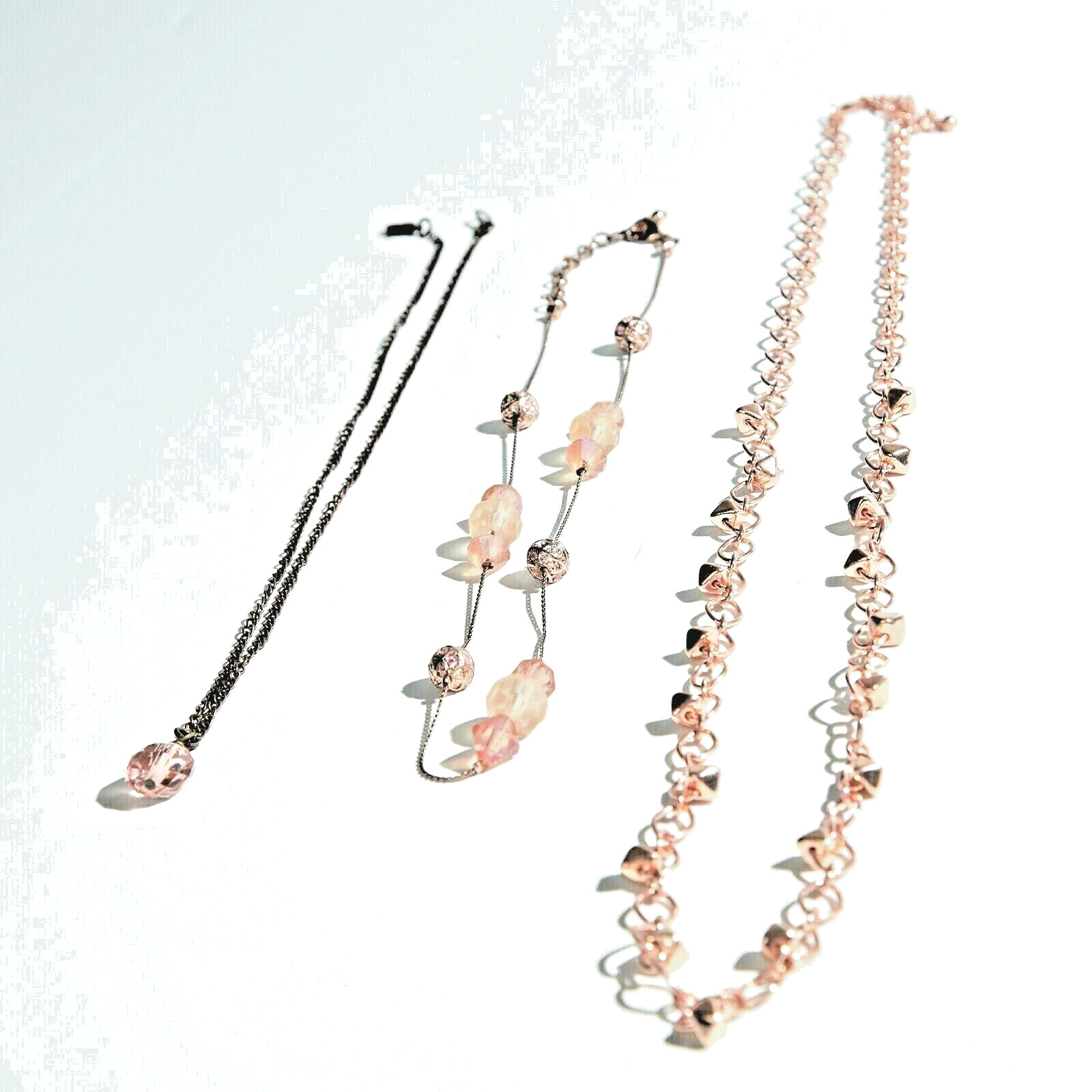 Lot of Three Copper tone Necklaces metal, glass beads, 18″ 28″ 29″ Lengths