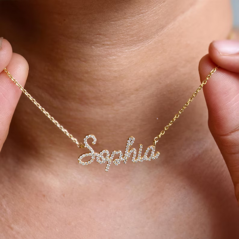 14K Yellow Gold Plated Personalize Name Pendant 5 Ct Round Cut Simulated Diamond