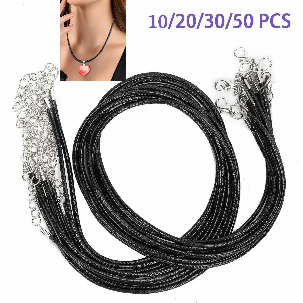 10-50Pcs Necklace Leather Cord Chain Braided Rope Imitation Jewelry Making Clasp