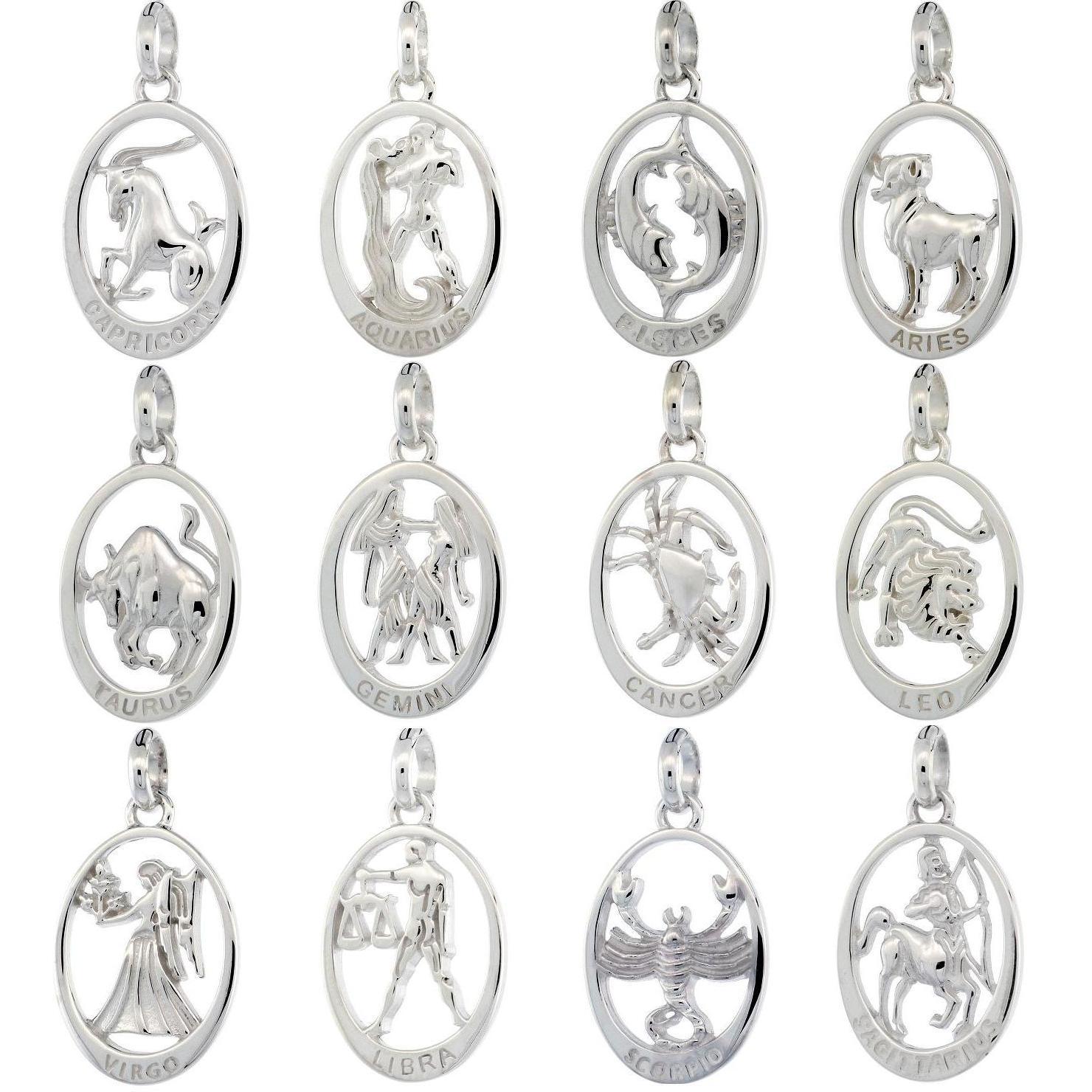 Sterling Silver Flawless Quality ZODIAC Sign Charm/Pendant,18″ Italian Box Chain