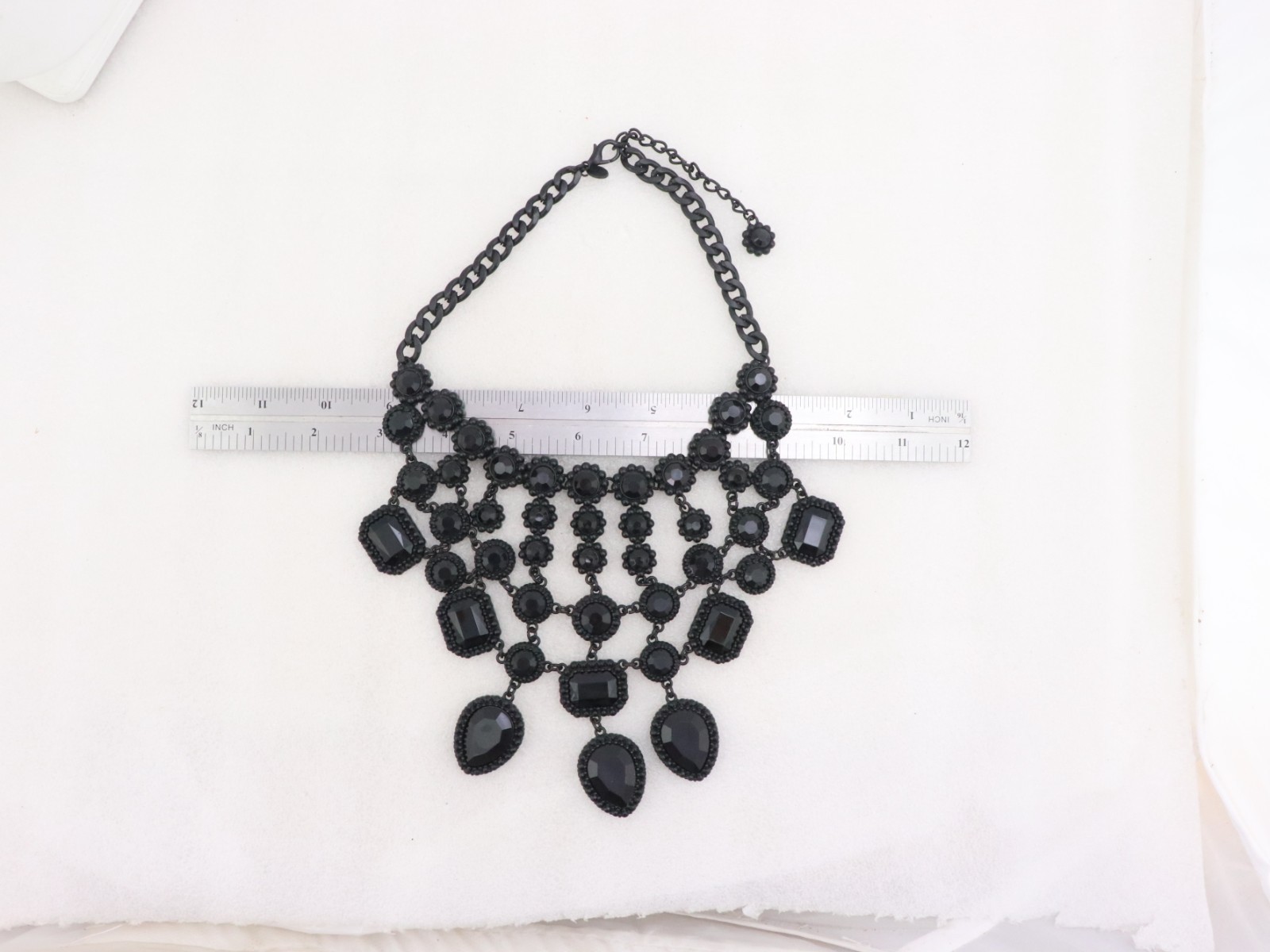 17-20″ ZARA Black Crystal Glass Rhinestone Bib Metal Chain Necklace