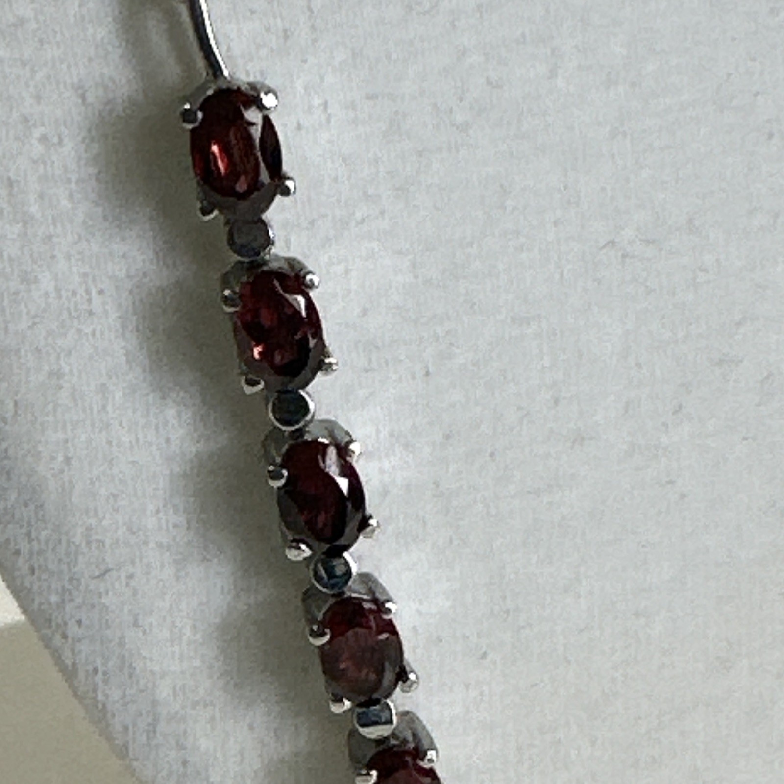 Stainless Steel Station Bar Link Necklace Red Oval Stones Prong Lobster Clasp