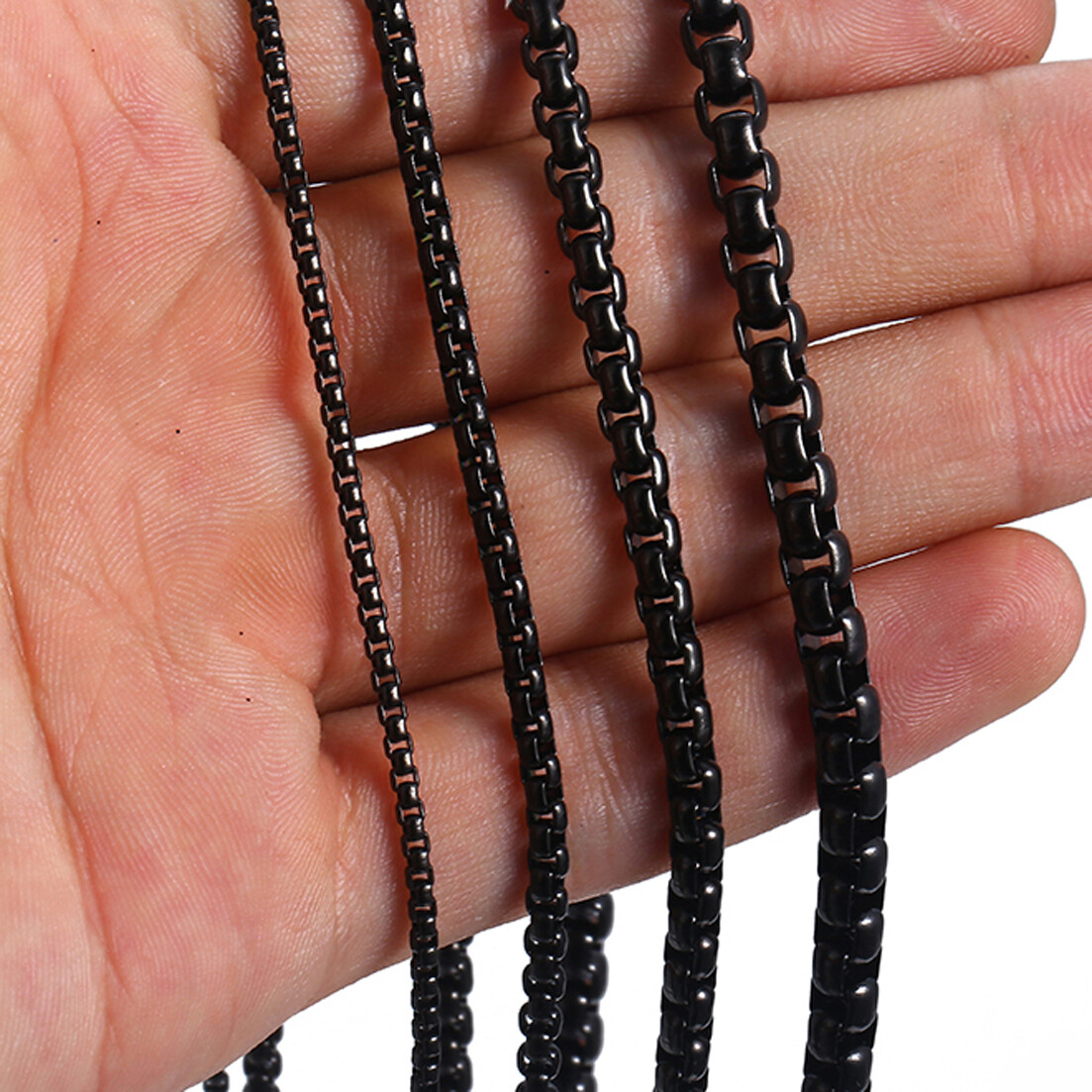 Personalized 2mm-5mm Black Box Rolo Chain Necklace For Women Men Stainless Steel