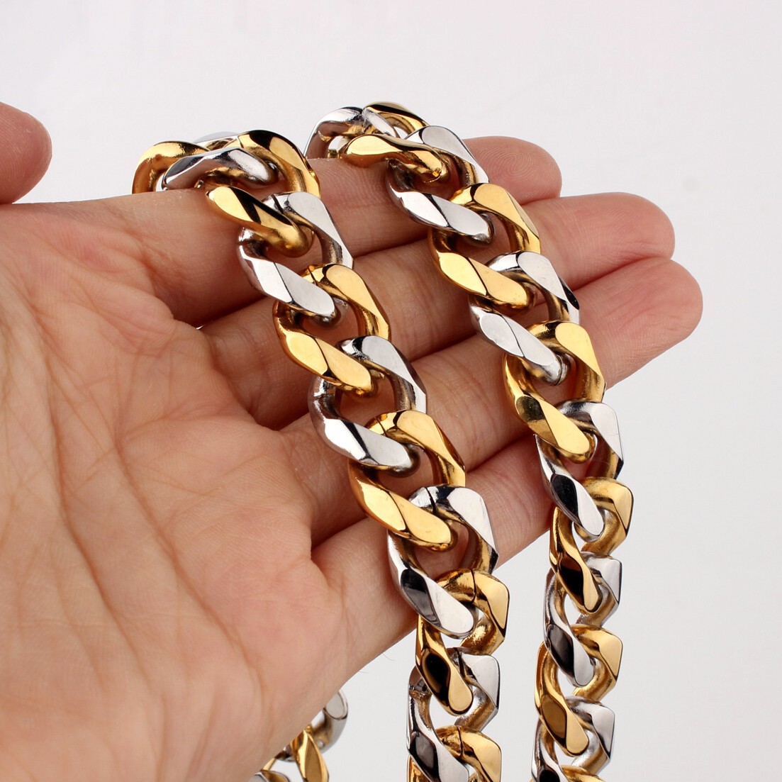 10/12/15/17mm MEN Chain Stainless Steel Link Cuban Curb Necklace Bracelet Jewelr