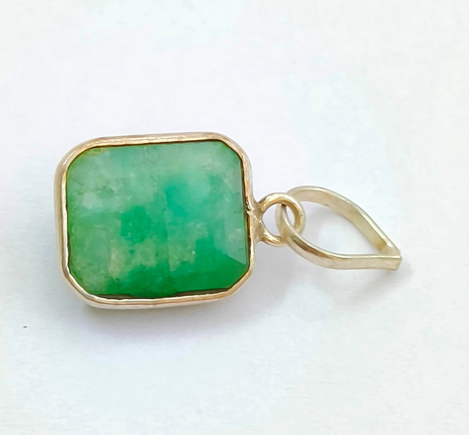 Natural Green Emerald Pendant Gemstone Stainless Steel Jewelry E11-1