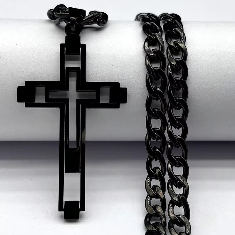 60cm Gold Stainless Steel Cross Necklace for Men Mens Chain Pendant Jewelry Gift