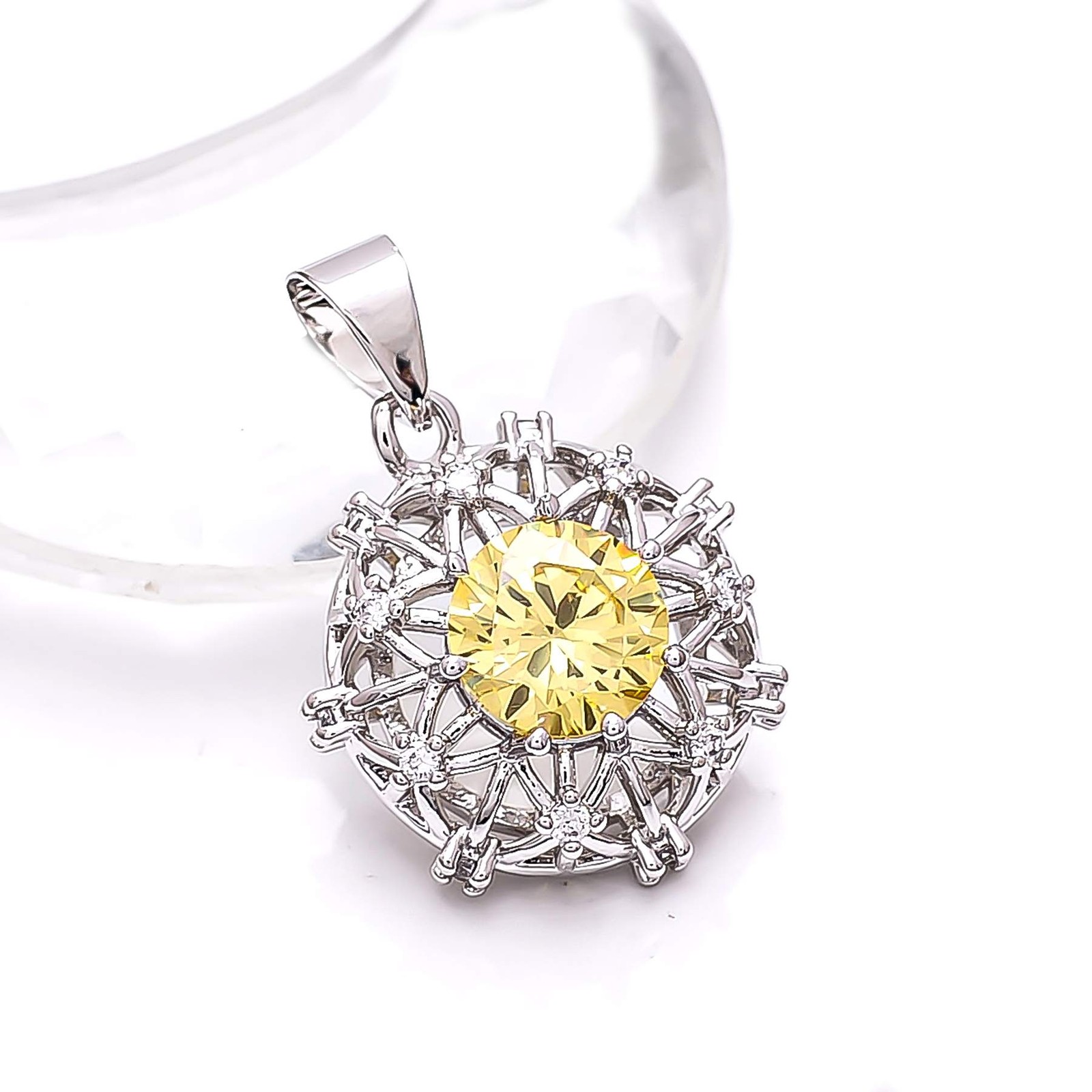 Yellow Sapphire – Simulated & CZ Gemstone 925 Sterling Silver Pendant 1.00″ P869