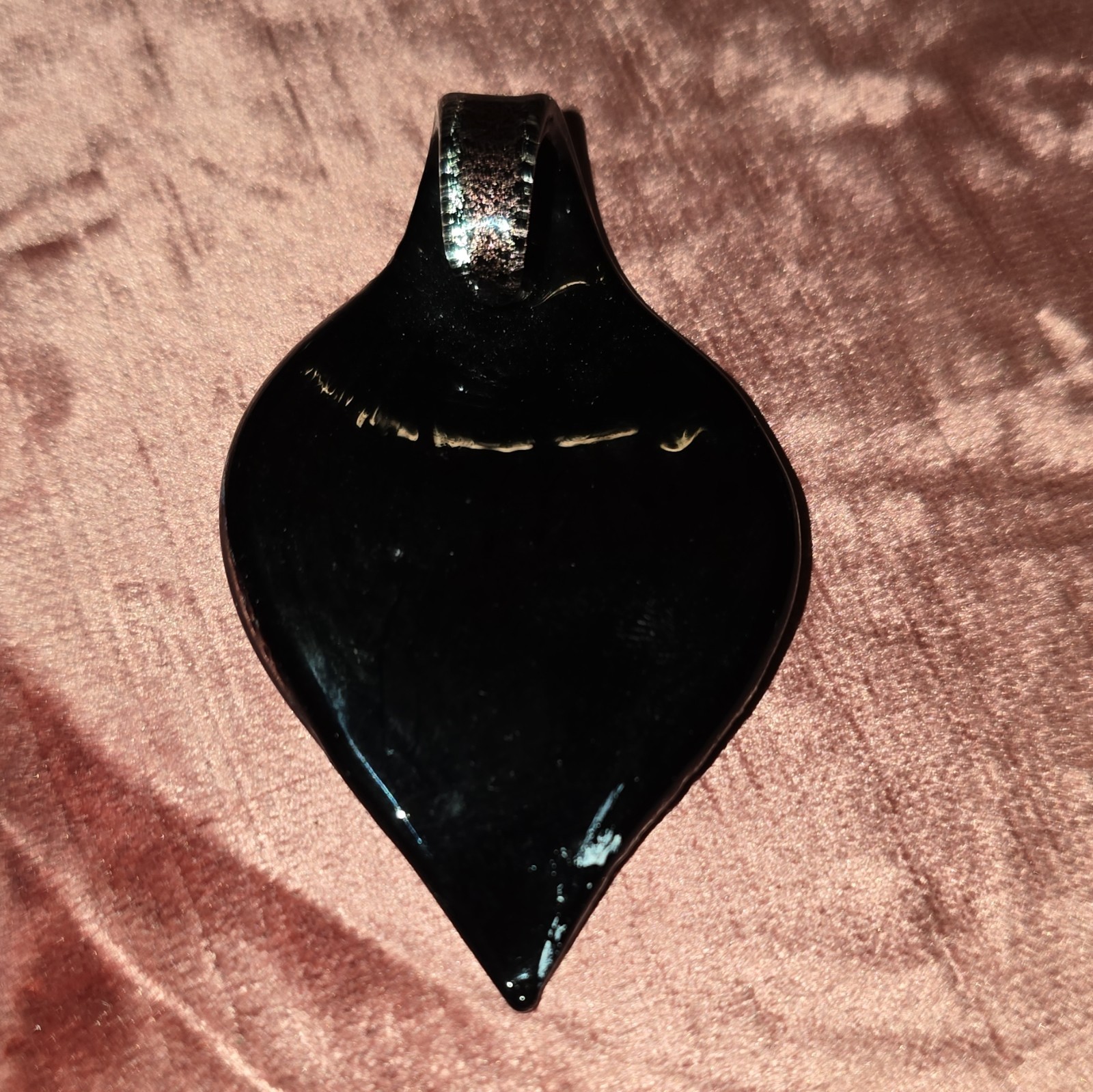 Blue & Black Glass Leaf Pendant with Bail Gold Tone Accents Blue & Gold Stone