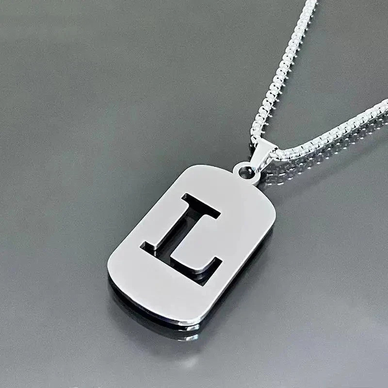 Fashion Punk A-Z Initial Tag Letter Stainless Steel Pendant Necklaces for Men