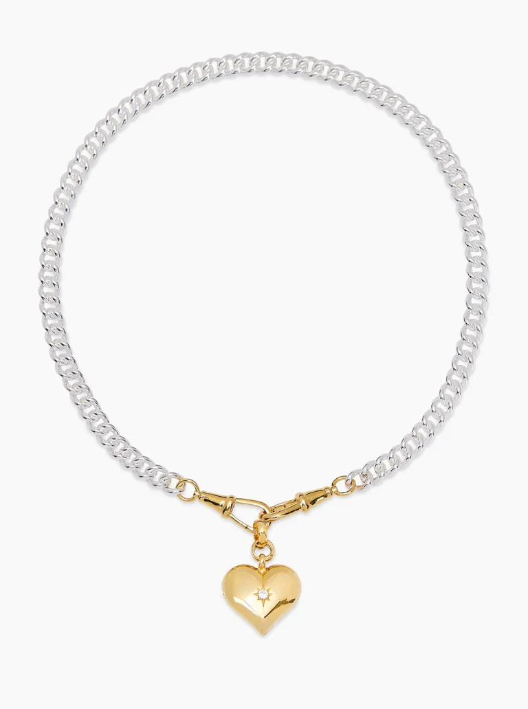 Two Tone Curb Link Chain Necklace Brass Metal Heart Necklace for gift
