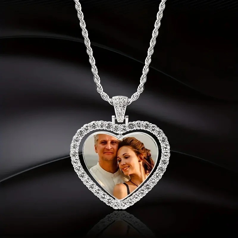 Custom Two Photo Pendant Necklace Personalized Gift for Men Women Couples