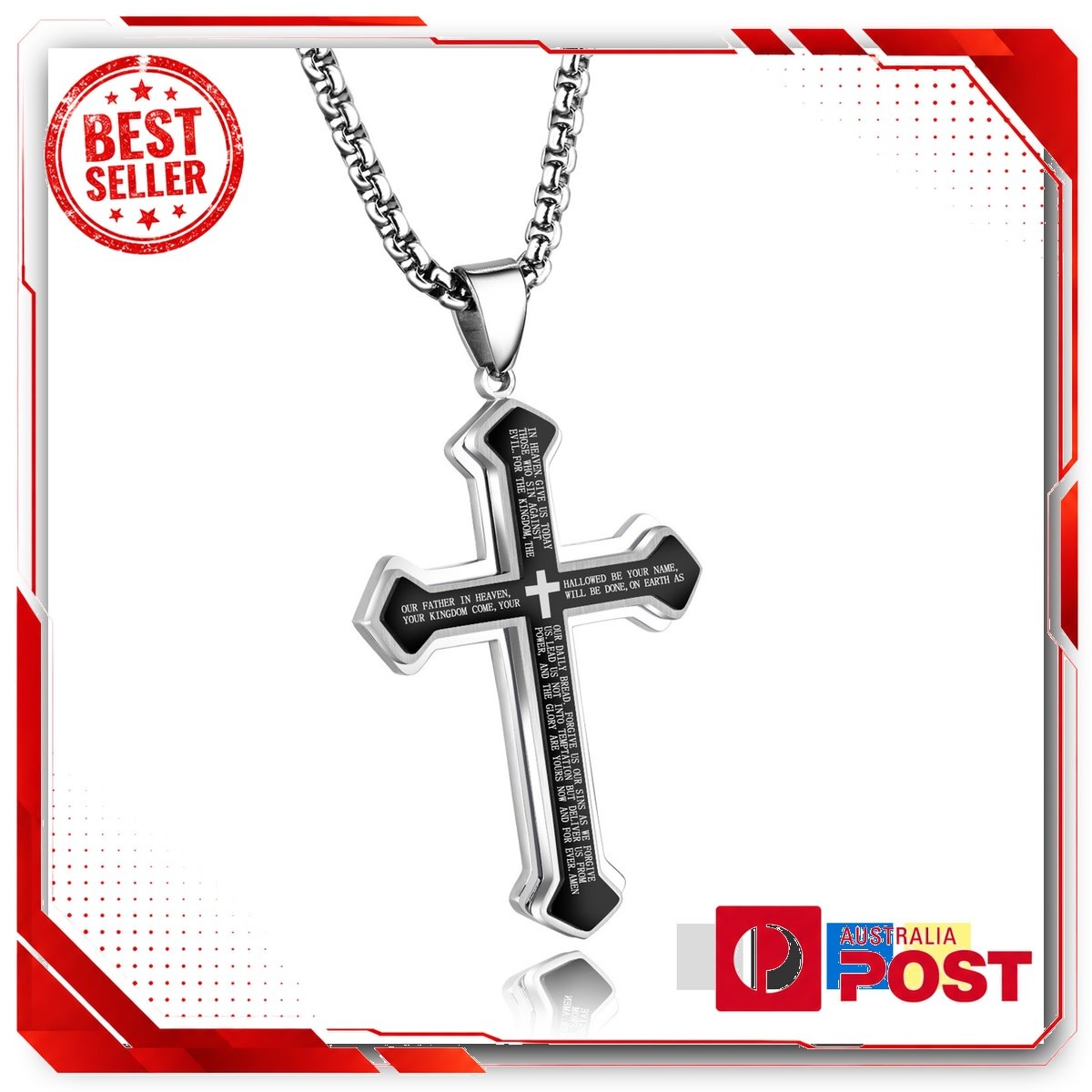 Men’s Stainless Steel Gold Silver Black Cross Bible Pendant Necklace