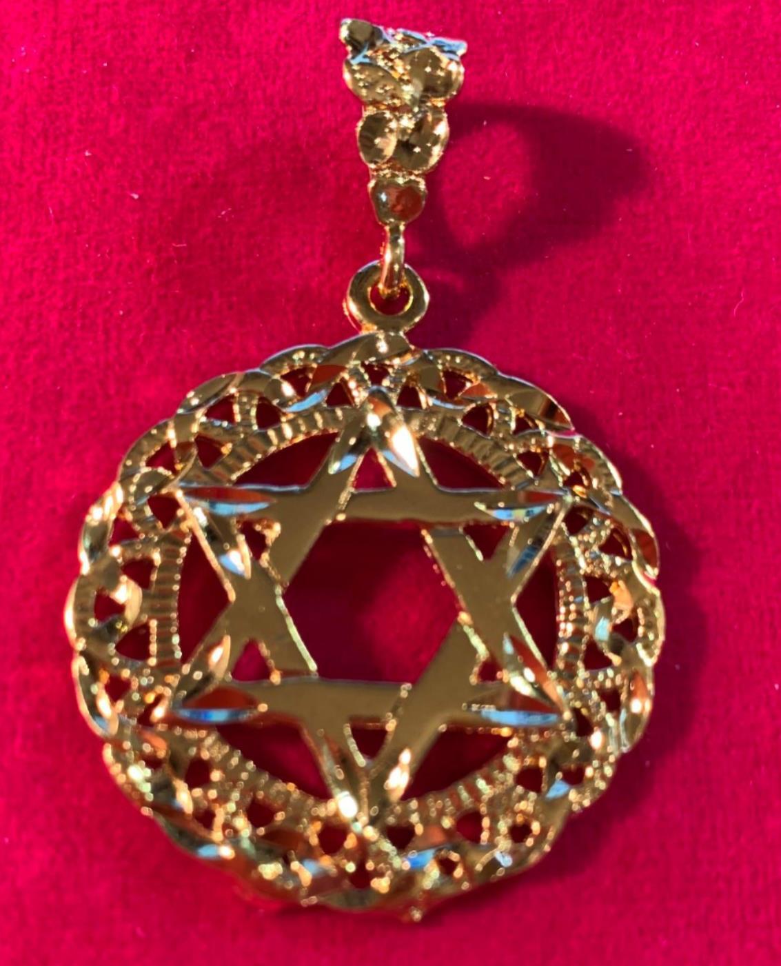 14 KT GOLD PLATED JEWISH STAR CHARM OVER 2″ HIGH & 16″-30″2.5MM ROPE CHAIN 4542