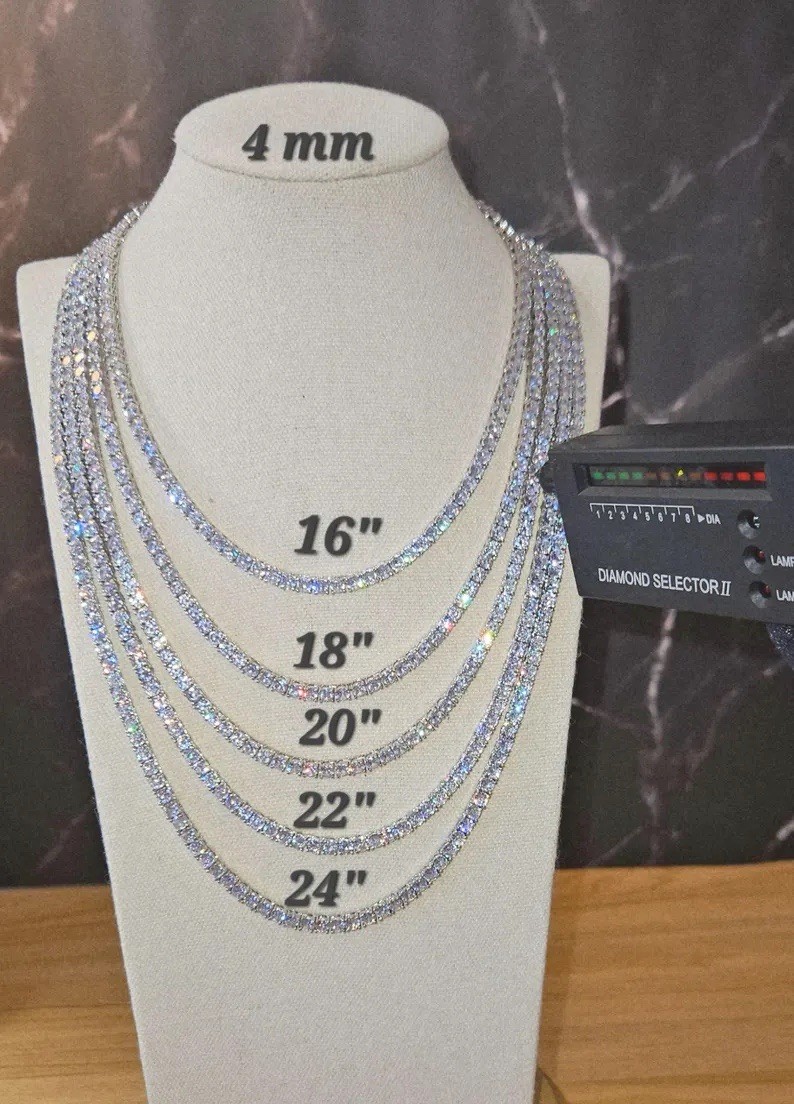 Moissanite VVS1 Tennis Chain Necklace 4mm Round Clear 925. Silver 20in
