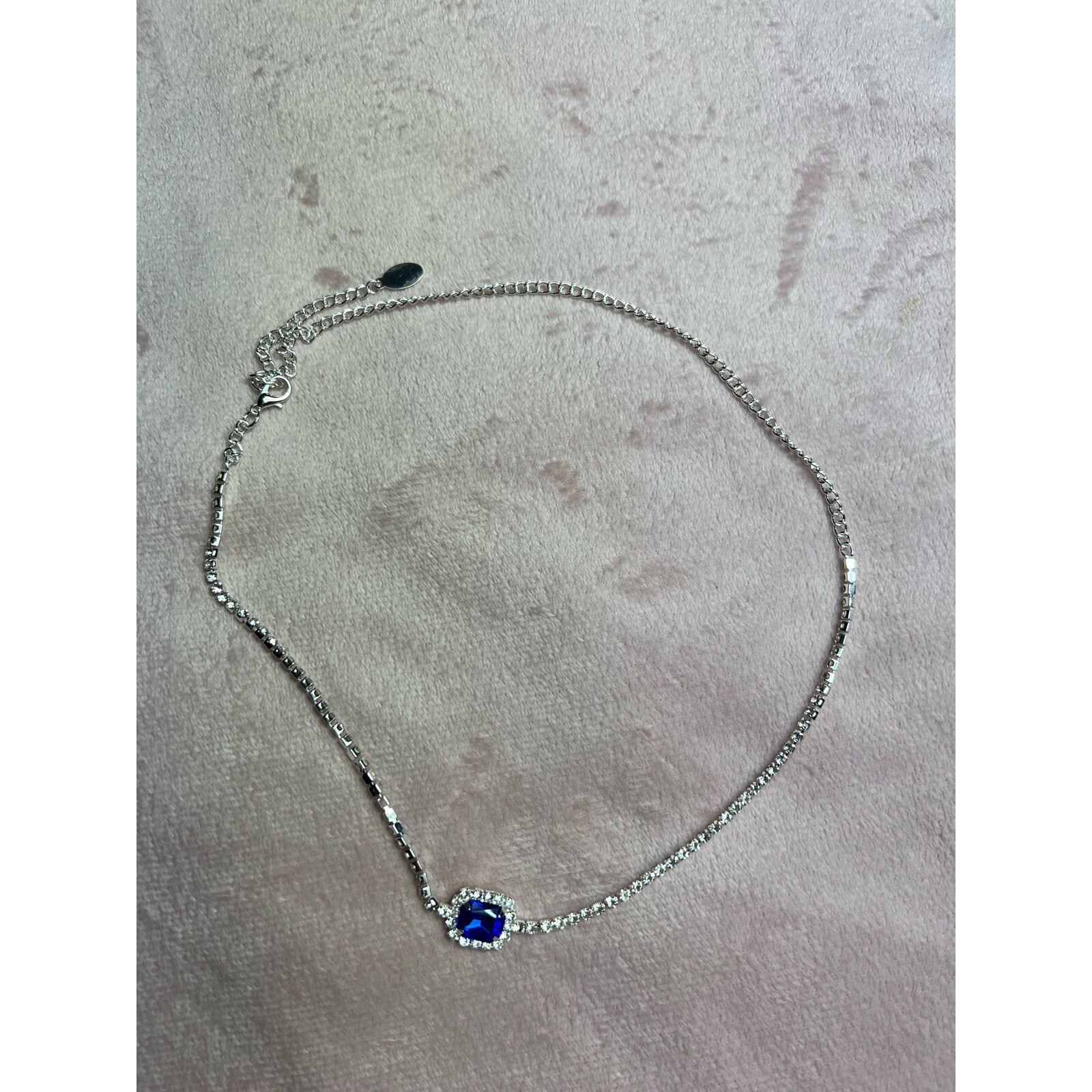 NEW 8 Other Reasons Silver Blue Rhinestone Gem Material Girl Necklace Chocker