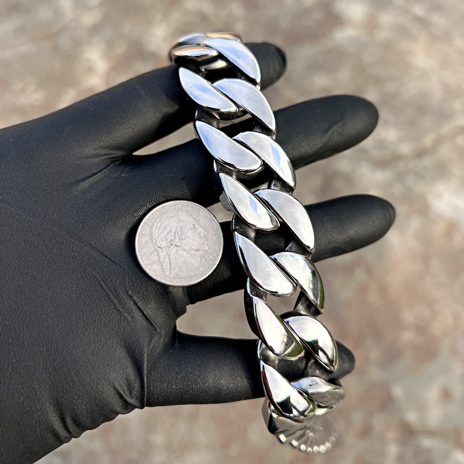 Mens Huge Cuban Link Chain 316L Stainless Steel Silver Necklace 25MM Thick 28″