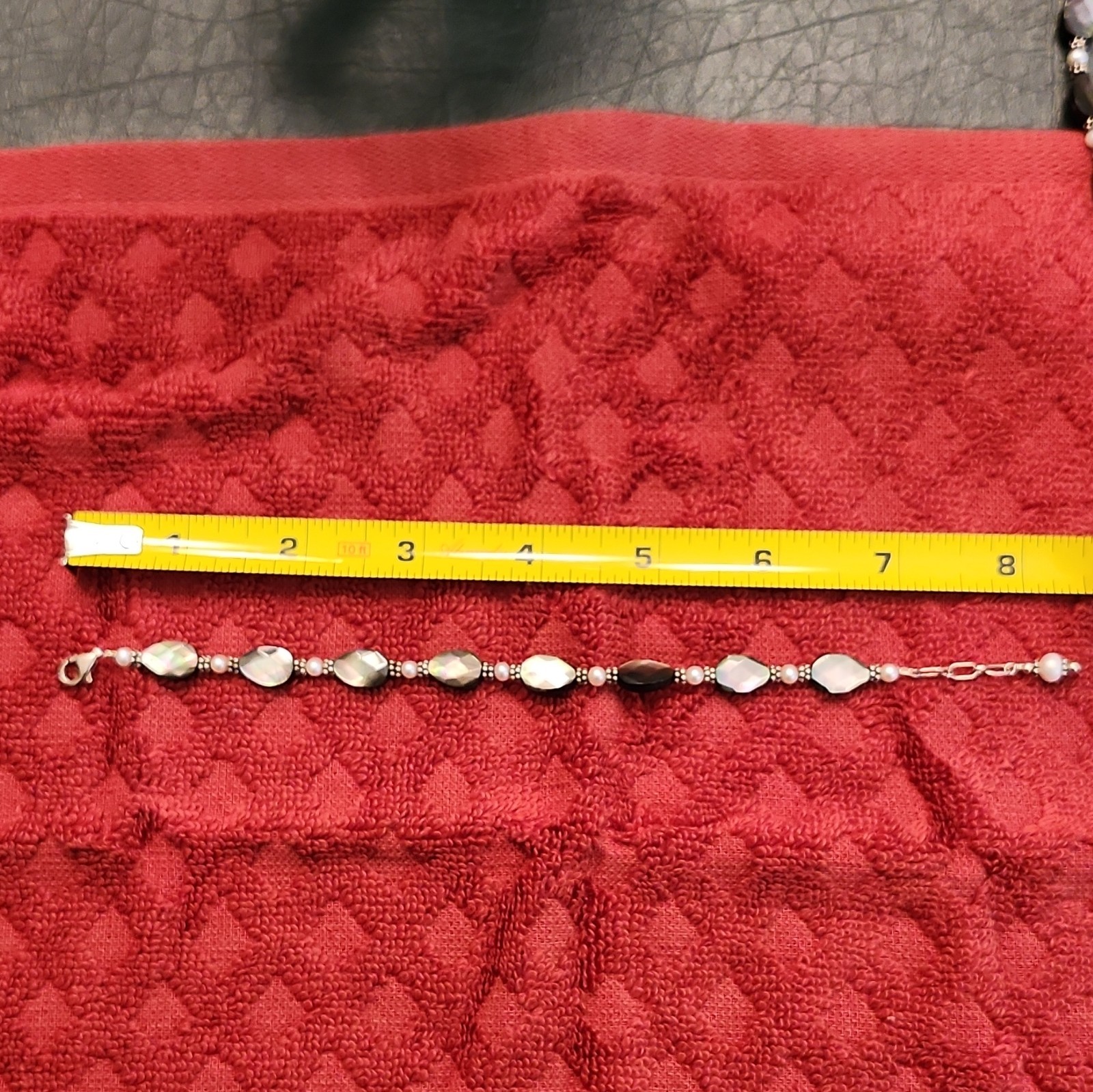 925 Sterling/Gray/White Faux Pearl Teardrop Drop Pendant 16in and bracelet set