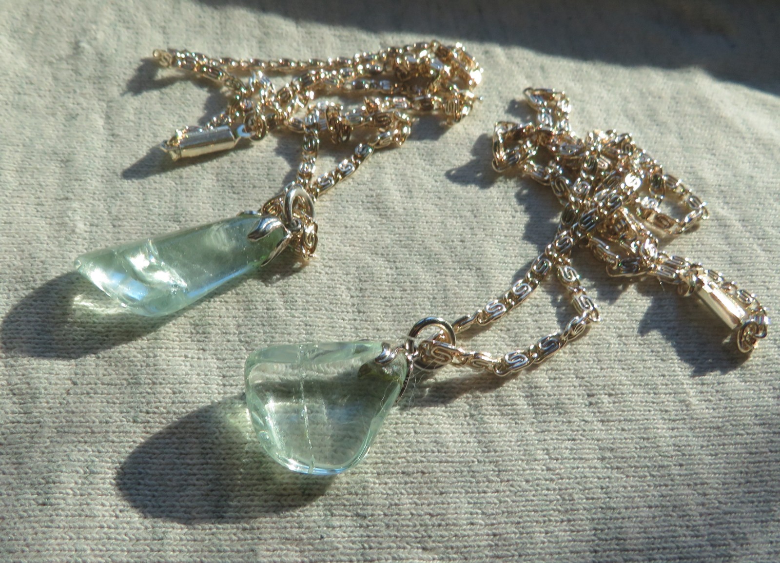 Lot of 2 Clear Glass Beaded Necklaces Silver Tone Chains / Pendants