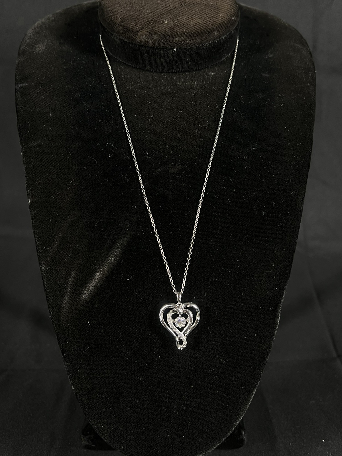 SAI Sterling Modern Heart Shape & Wiggle Rhinestone Pendant On Sterling Chain